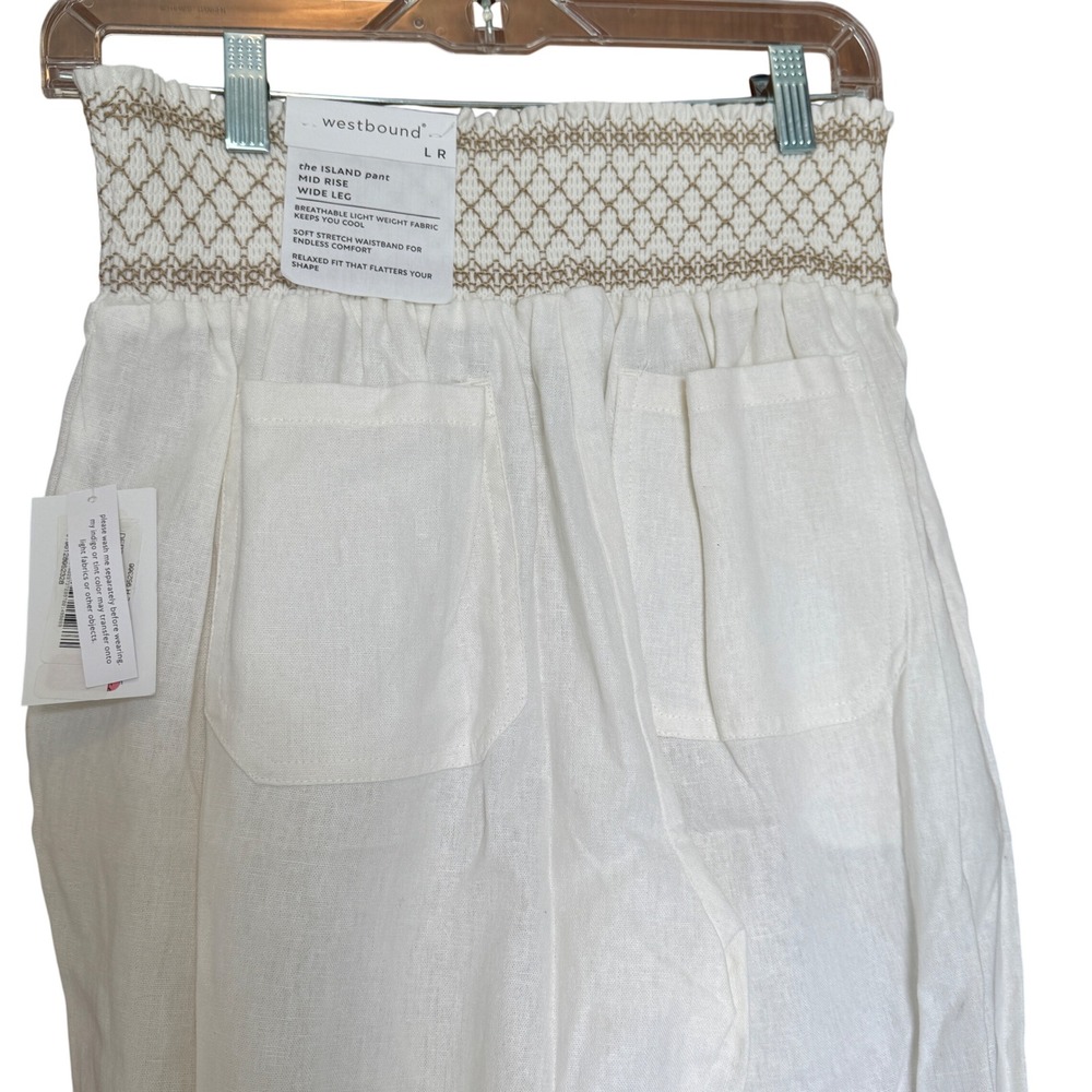Westbound The Island Pant Large NWT Mid Rise Wide Leg Smocked Waist Linen Blend - Picture 7 of 11